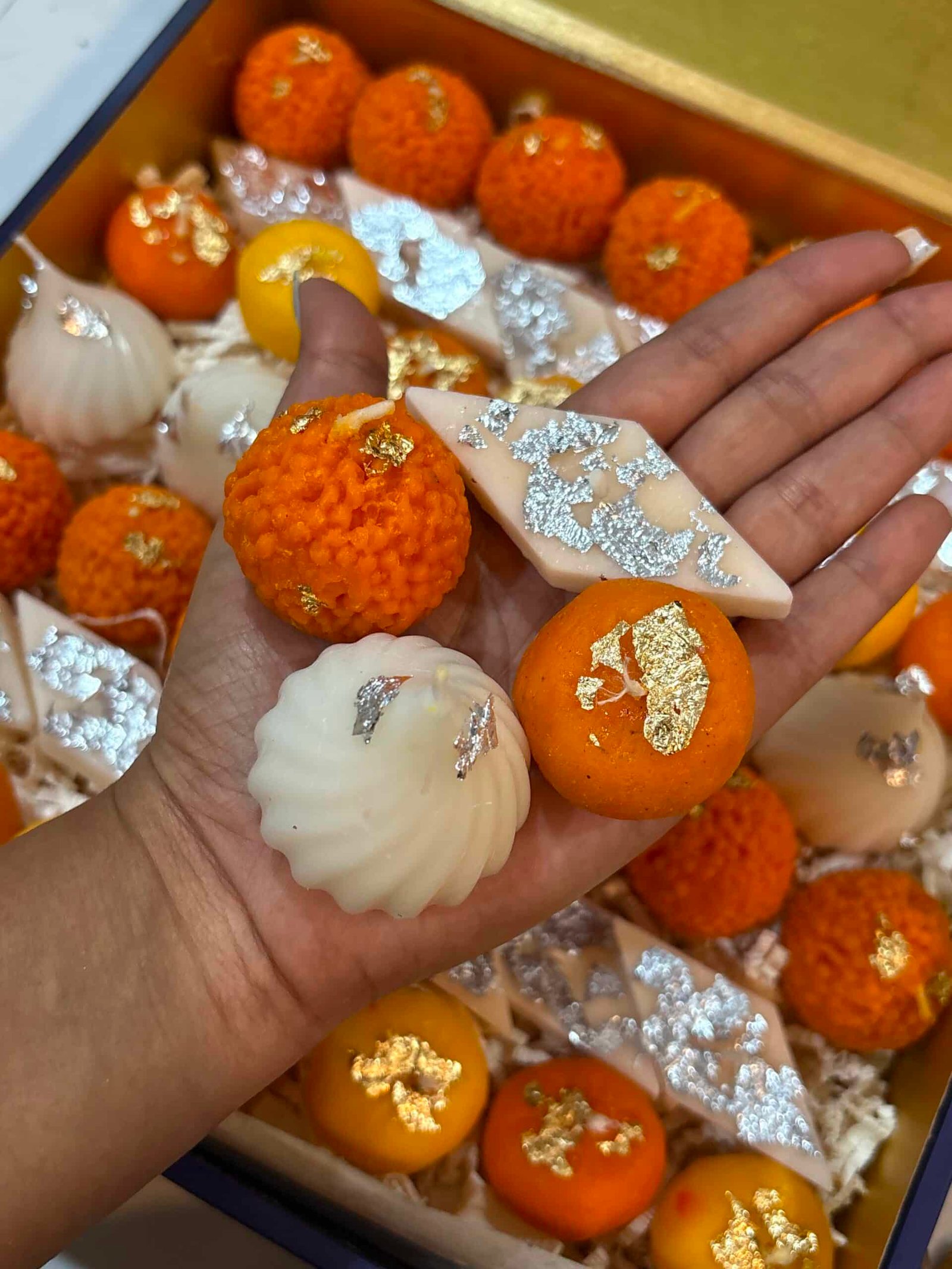 At Pradnyanjali’s Creative World, we transform the sweetness of India’s favorite delicacies into soulful fragrances. Our hand‑poured soy wax candles (25gms) are compact, elegant, and designed to fill your space with warmth, nostalgia, and serenity.
